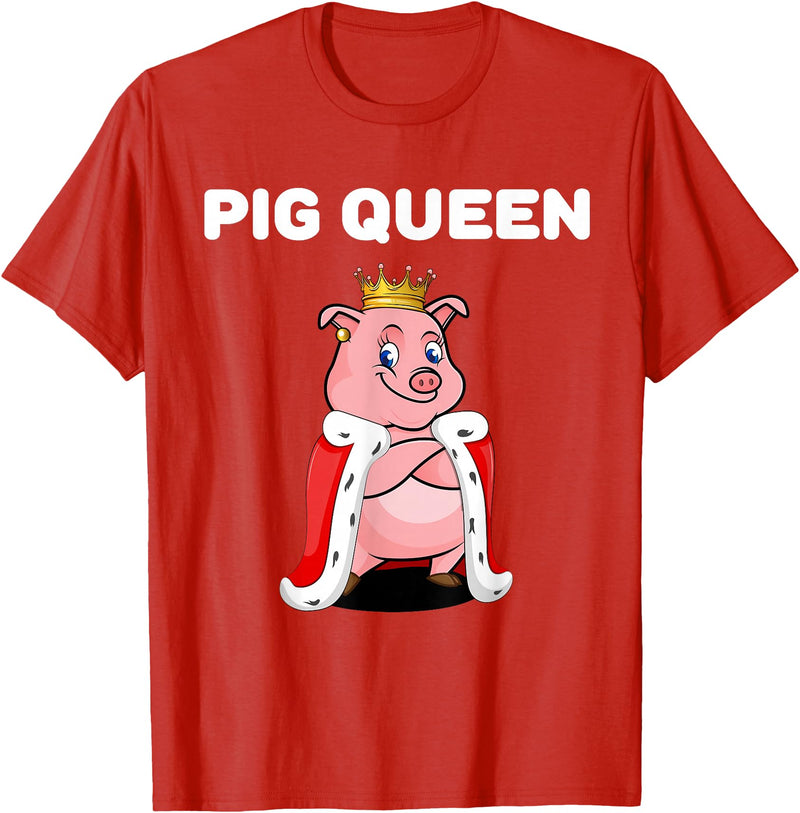 Womens Pig Shirts for Girls Pig Queen | Girls Pig Tshirt | Womens Pig T-Shirt - Red