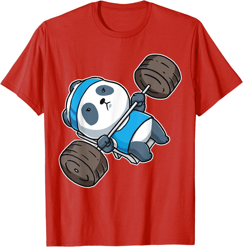BCC Funny Panda Shirts & Panda Bear Gifts Panda Bear Gym Workout Training Bench Press Weight Lifting T-Shirt - Red