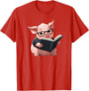 Book Lovers Pig reading Books Cute Pig is reading a Book, Reading Pig T-Shirt - Red
