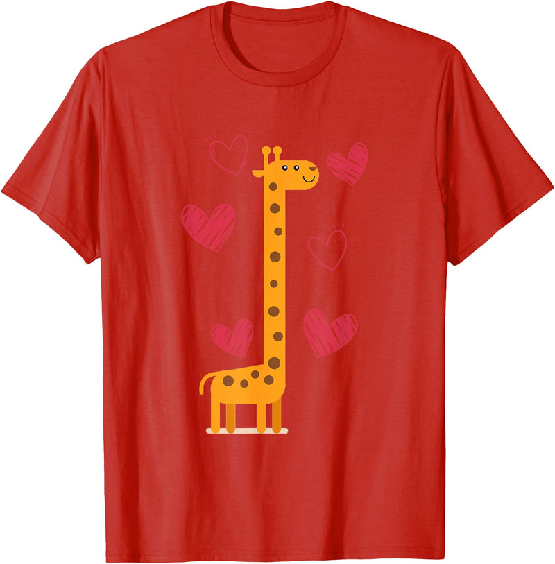 Giraffe Zoo Animal Africa Hearts Valentines Day Gift Idea Love Giraffe T-Shirt - Red