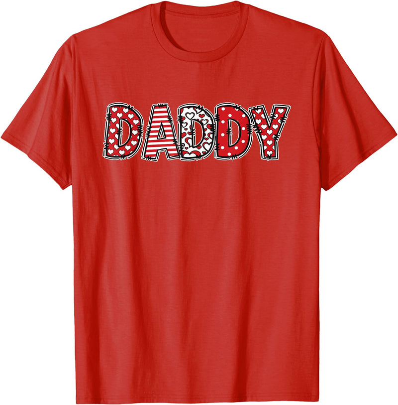 Retro Christmas Valentine Matching Family Tees Hearts Buffalo Plaid Dad Daddy Valentines Day T-Shirt - Red
