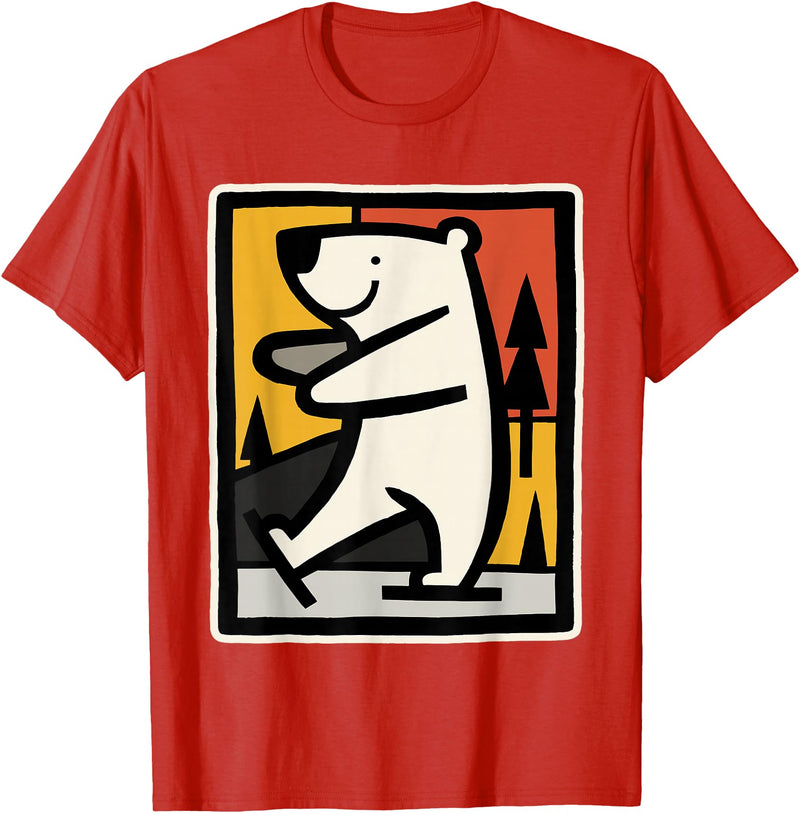 Utschki Bratschki Ice Bear Ice Skating Cartoon Graphic T-Shirt - Red