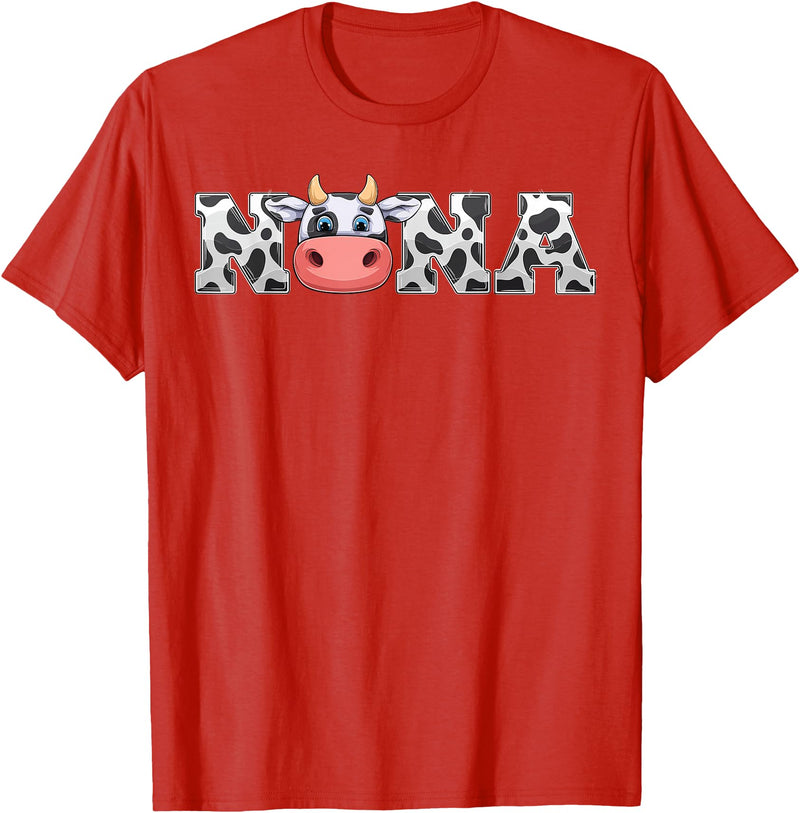 ETHRLO cow im one birthday decorations Shirts Nana Cow Print Cowboy Animal Pattern Farmer Cow Nana T-Shirt - Red