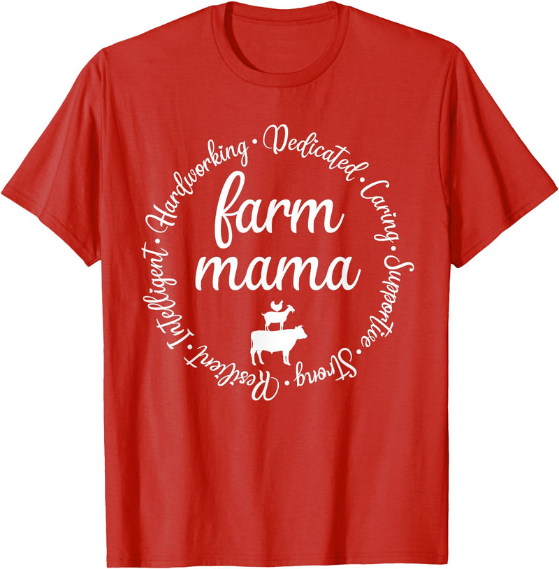 Farm Mama Hardworking Dedicated Goat Chicken Pig Cow Sheep T-Shirt - Red