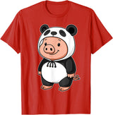 Pig In Panda Costume Kawaii Design Kawaii Pig In Panda Costume for Girls kids Pig Lover T-Shirt - Red