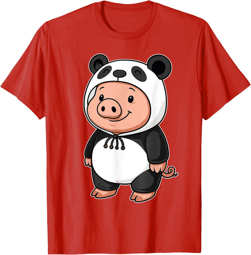 Pig In Panda Costume Kawaii Design Kawaii Pig In Panda Costume for Girls kids Pig Lover T-Shirt - Red
