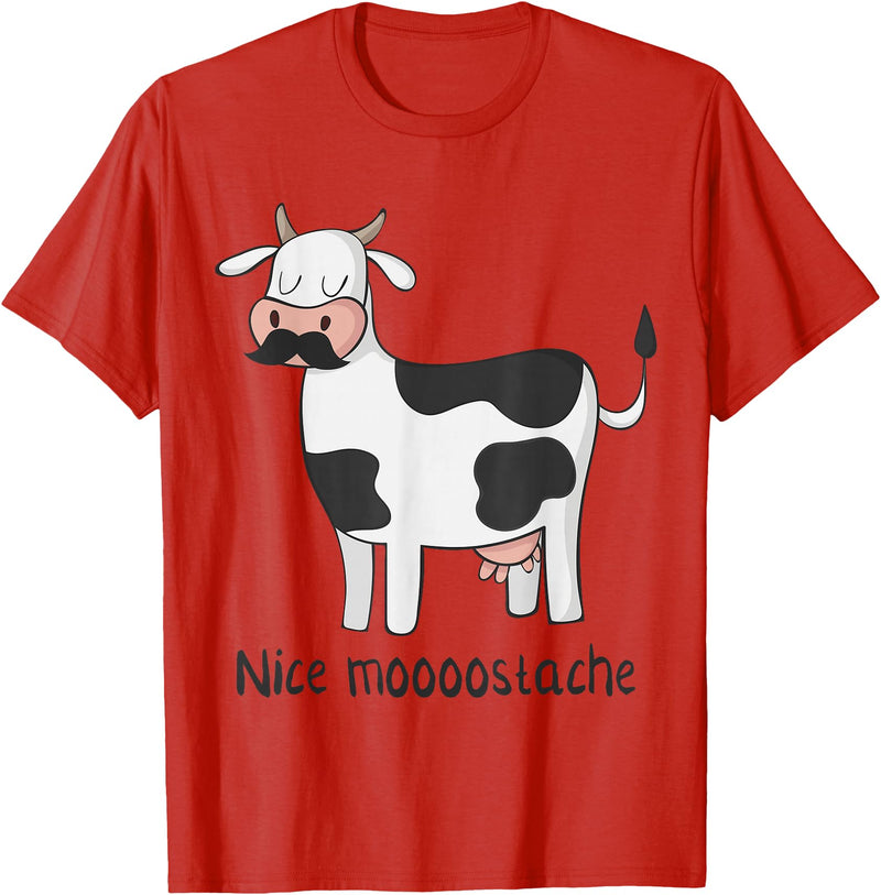 Funny Awesome Cow T-Shirts Nice Moostache - Funny Cow With Mustache T Shirt T-Shirt - Red