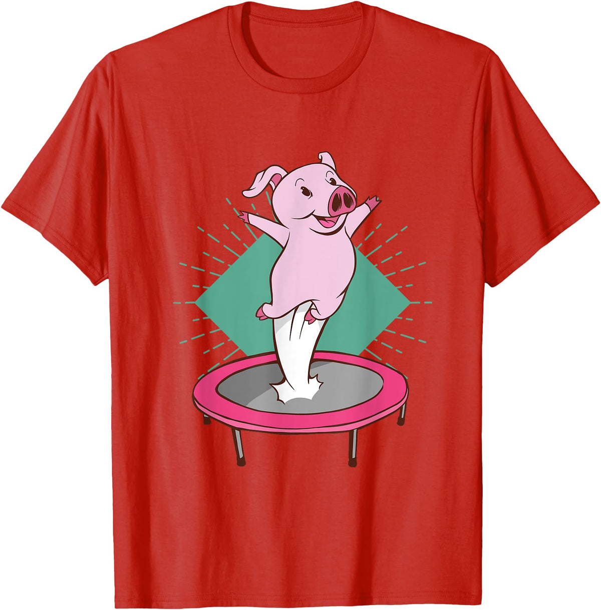 Trampolin-Ferkelausführungen Cute pig jumping on a trampoline T-Shirt - Red