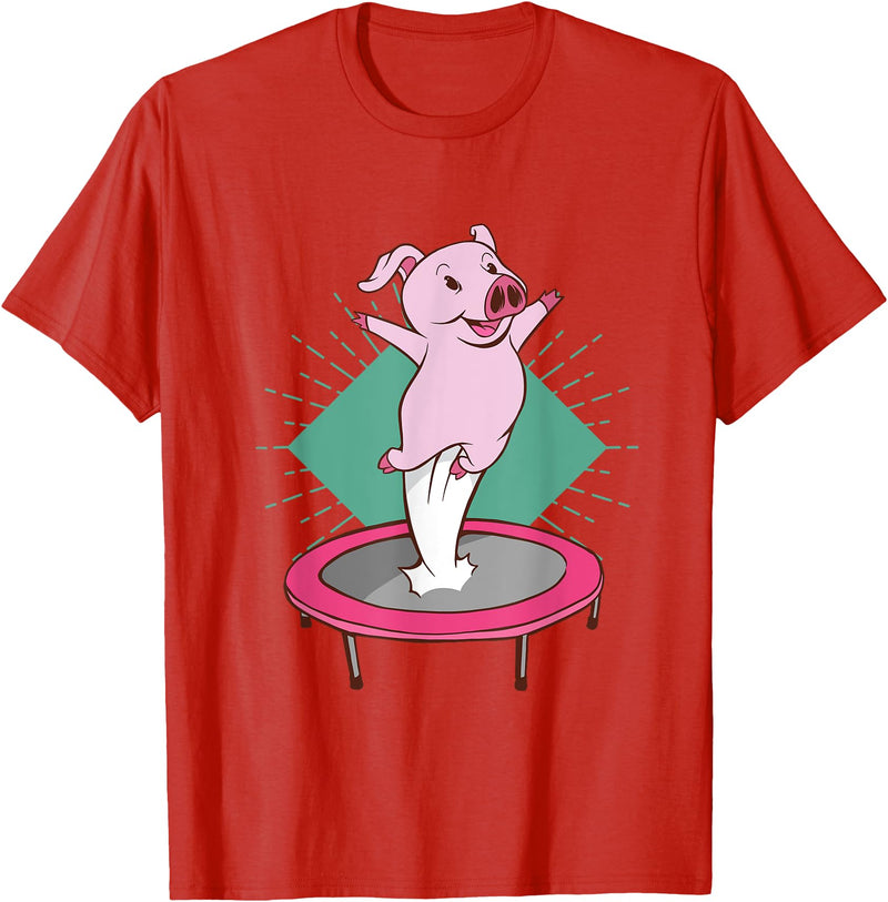 Trampolin-Ferkelausführungen Cute pig jumping on a trampoline T-Shirt - Red