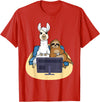 Funny Llama Shirts Sloth And Llama Gamer - Zookeeper Zoo Animal Lovers T-Shirt - Red