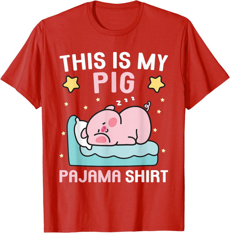 Family Matching Pajamas Men Women Boys Girls Kids Cute PJ Teen Boys PJs Girls PJs Funny This is My Pig Pajama T-Shirt - Red