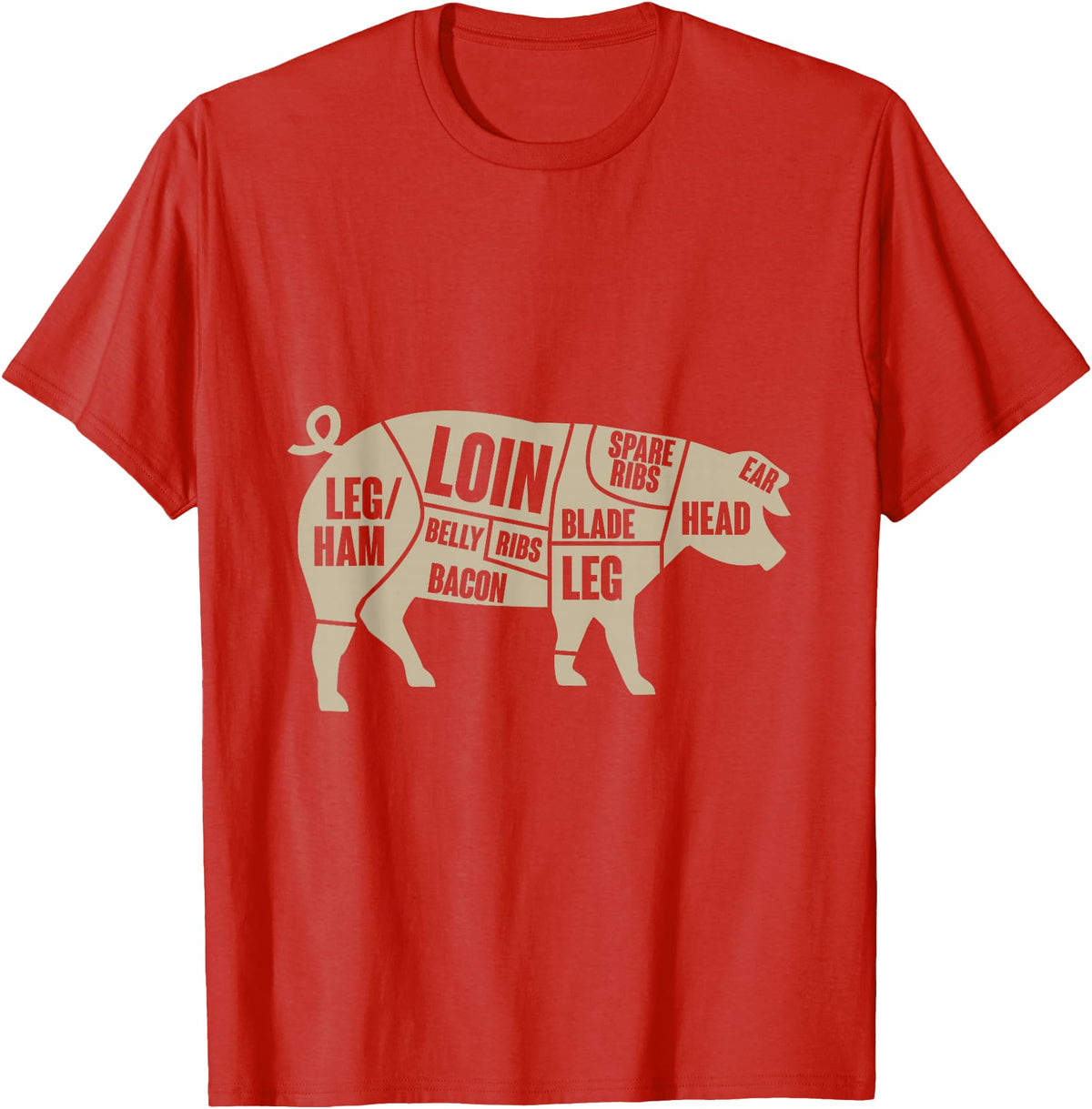 Piglet Farm Teez Pig Anatomy T-Shirt Pork Meat Cuts Tee T-Shirt - Red