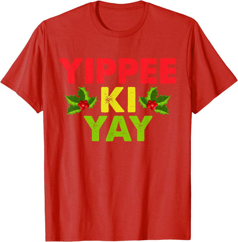 Yippee-Ki-Yay Design Unisex-Adults Funny Christmas T-Shirt, Black, Small - Red