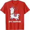 Funny Llama Pun by DSMD Spit Happens Llama Alpaca Lovers Funny Animal Pun T-Shirt - Red