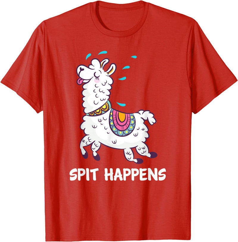 Funny Llama Pun by DSMD Spit Happens Llama Alpaca Lovers Funny Animal Pun T-Shirt - Red