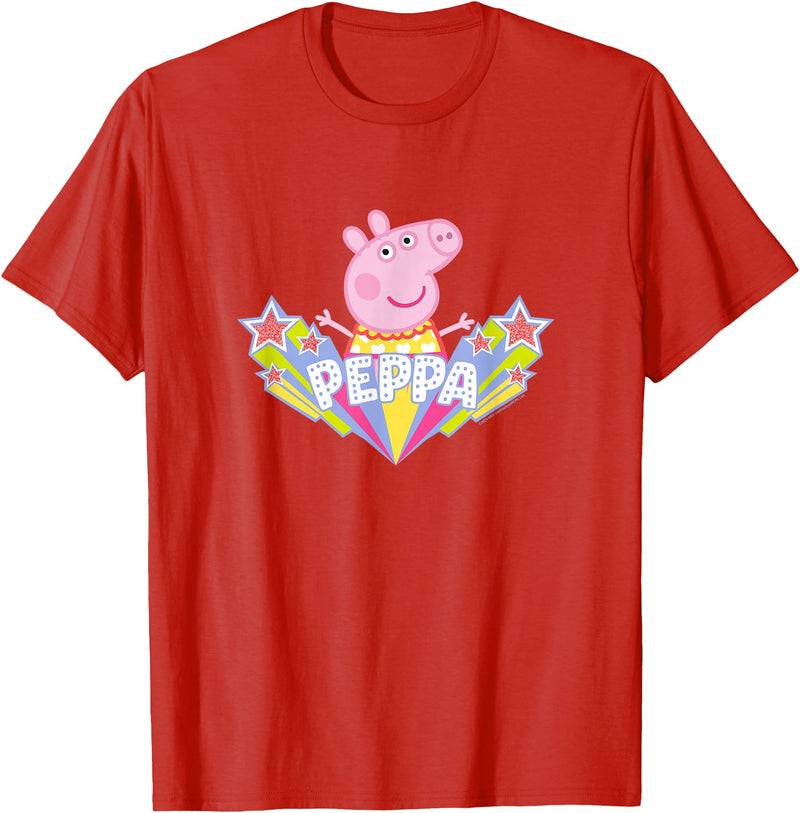Peppa Pig Shooting Stars Cute Retro Logo T-Shirt - Red