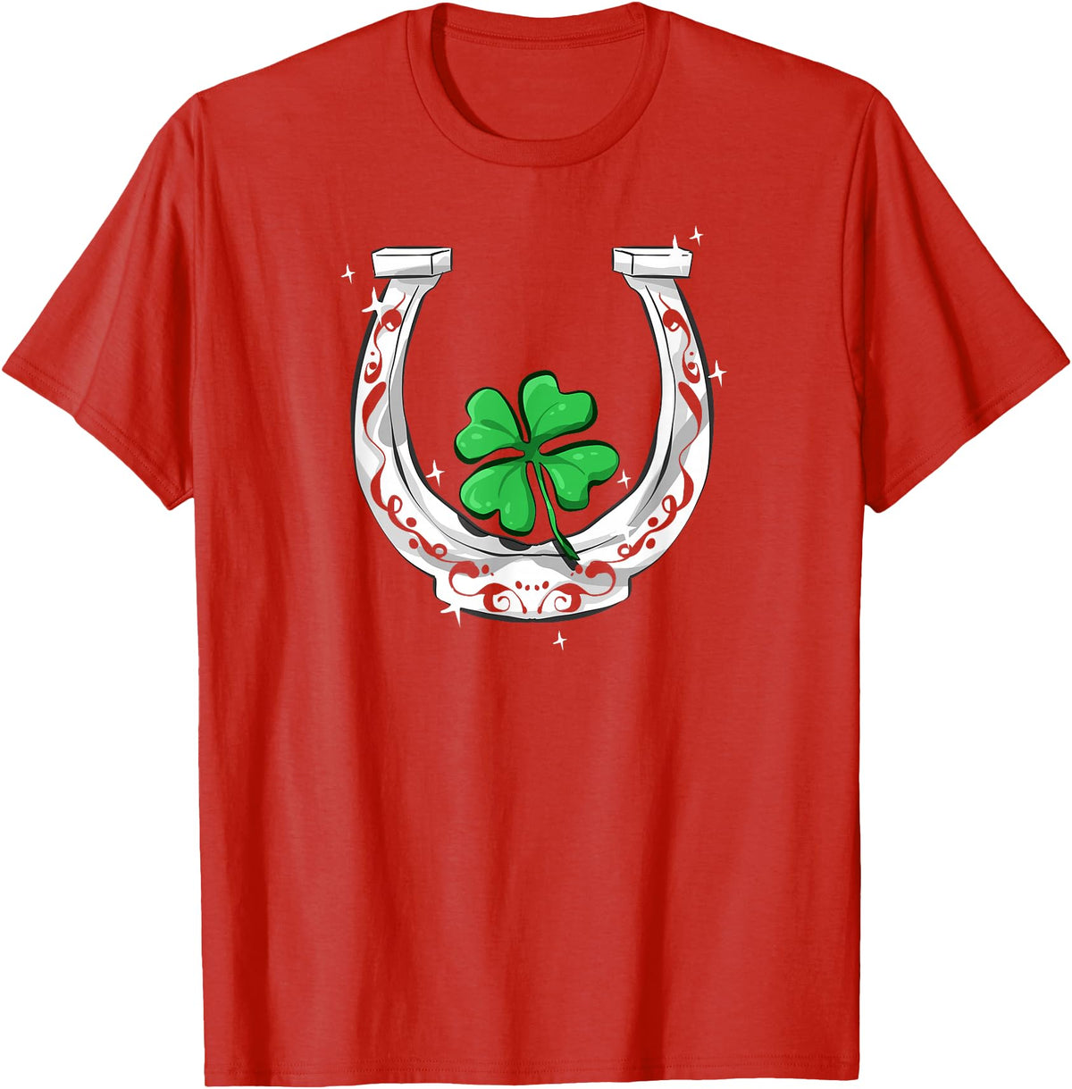 Lucky Clover Horses Co Horseshoe Lucky Four Leaf Clover Horse T-Shirt - Red