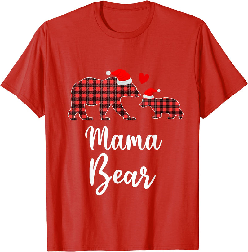 Cute Xmas Gifts Tartan Bear Cub Matching Costumes Mama Bear Buffalo Red Plaid Christmas Pajama Family Outfits T-Shirt - Red
