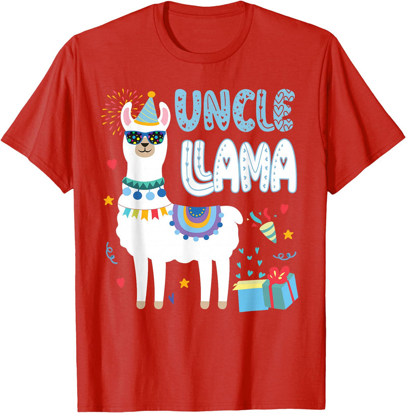Family Matching Llama Birthday Party Supplies Uncle Llama Uncle Of The Birthday Boy Girl Llama Birthday T-Shirt - Red
