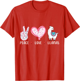 Peace Love llama Lovers Designs Co. Peace Love Llamas Gift for Girls Boys Kids Women Men Llama T-Shirt - Red