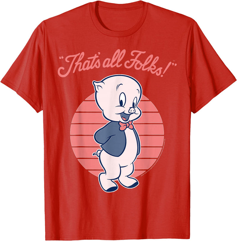 Looney Tunes Porky Pig That's All Folks Lined Portrait T-Shirt - Red