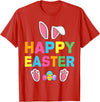 Happy Easter Bunny Rabbit Face Funny Easter Day Women Girls T-Shirt in Red