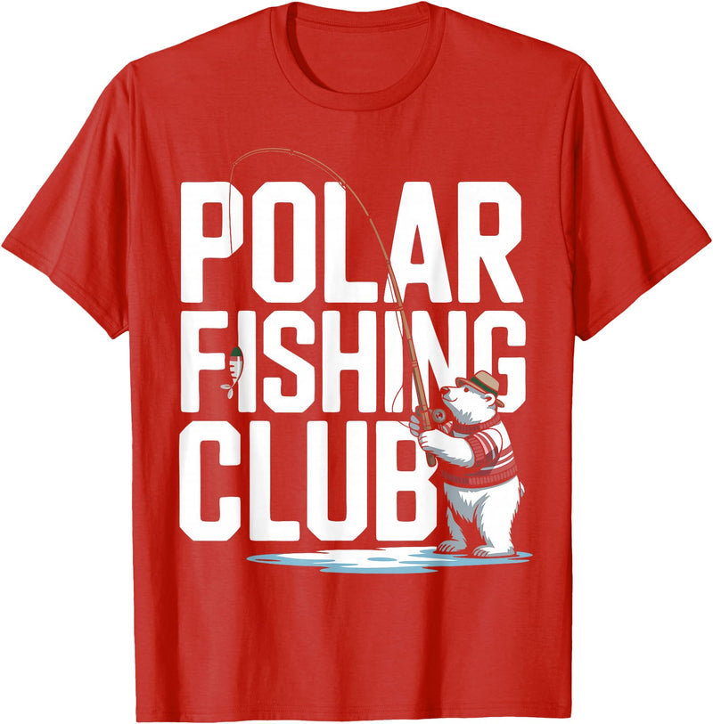 Ice Angler Gifts & Tees Ice Fisher Polar Bear Ice Fishing Club T-Shirt - Red