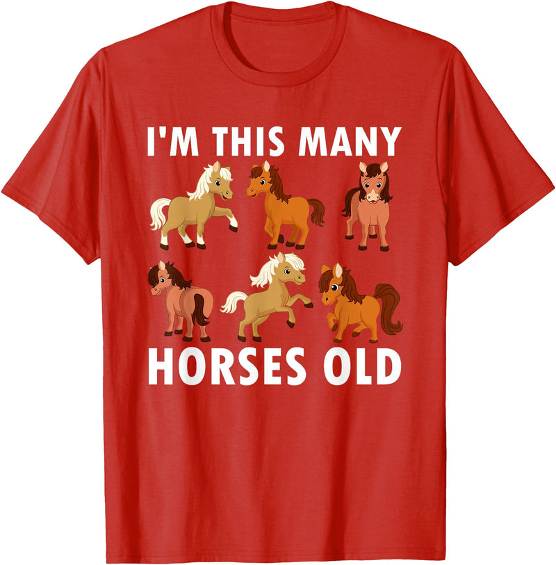 6 Years Old Girl Horses Old 6th Birthday Kids T-Shirt - Red