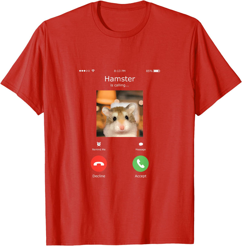 Hamster Calls Funny Phone for Hamster Owners, Animal Lovers T-Shirt - Red