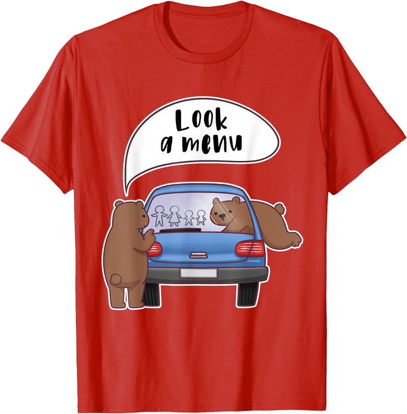 Forest Grizzly Bear Gift Tees Look A Menu Grizzly Bear Camping Family Humor Cute T Shirt - Red