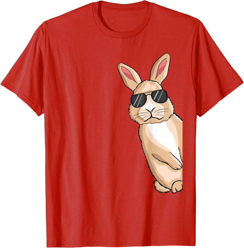 Cool Rabbit with Sunglasses Bunny Lover Kids Rabbit T-Shirt in Red