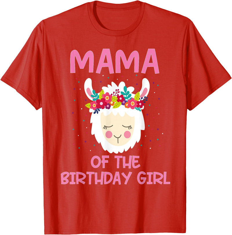 Llama Matching Birthday Party Theme Supplies Mama Of The Birthday Girl Llama First 1st Birthday Girl T-Shirt - Red