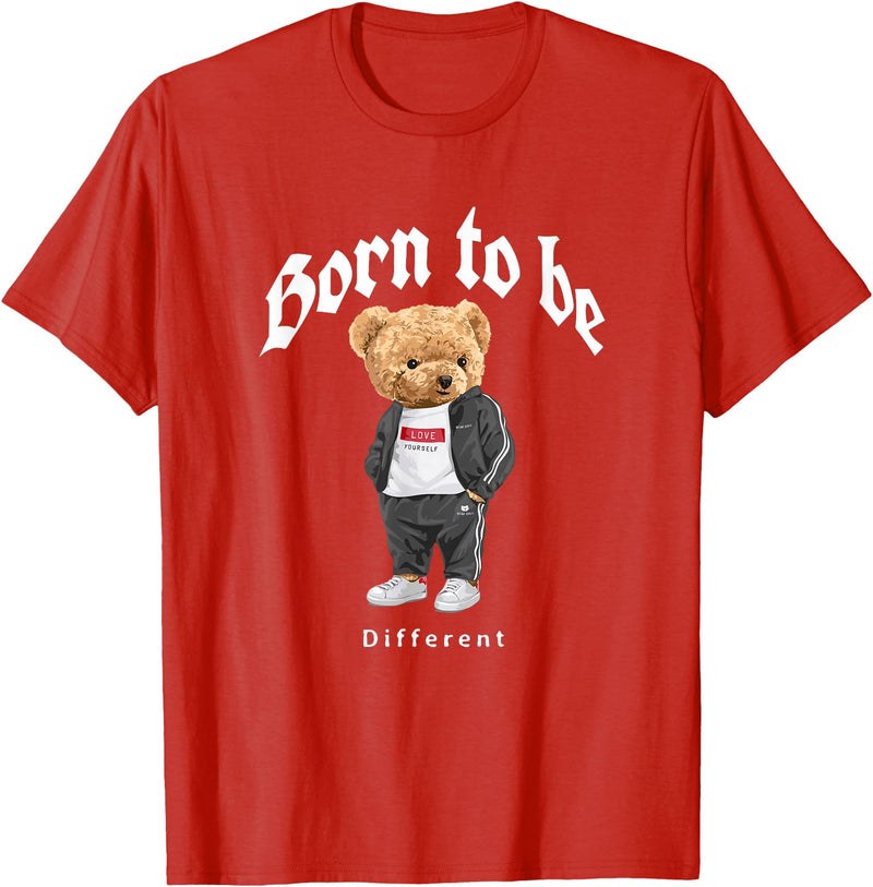 Bahaa's Tee Born To Be Different, Cool Teddy Bear Quotes Graphic Designs T-Shirt - Red
