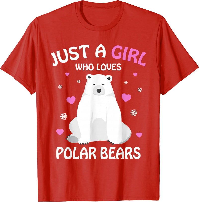 Funny Polar Bear Lover Apparel & Gift Ideas Just A Girl Who Loves Polar Bears Girls Polar Bear Gift T-Shirt - Red