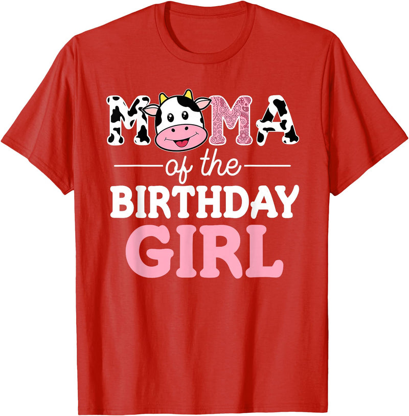 Cow Birthday Shirts For Family Men Women Cow Lover Mama of The Birthday Girl Shirt Farm Cow Mommy Mom 1st T-Shirt - Red