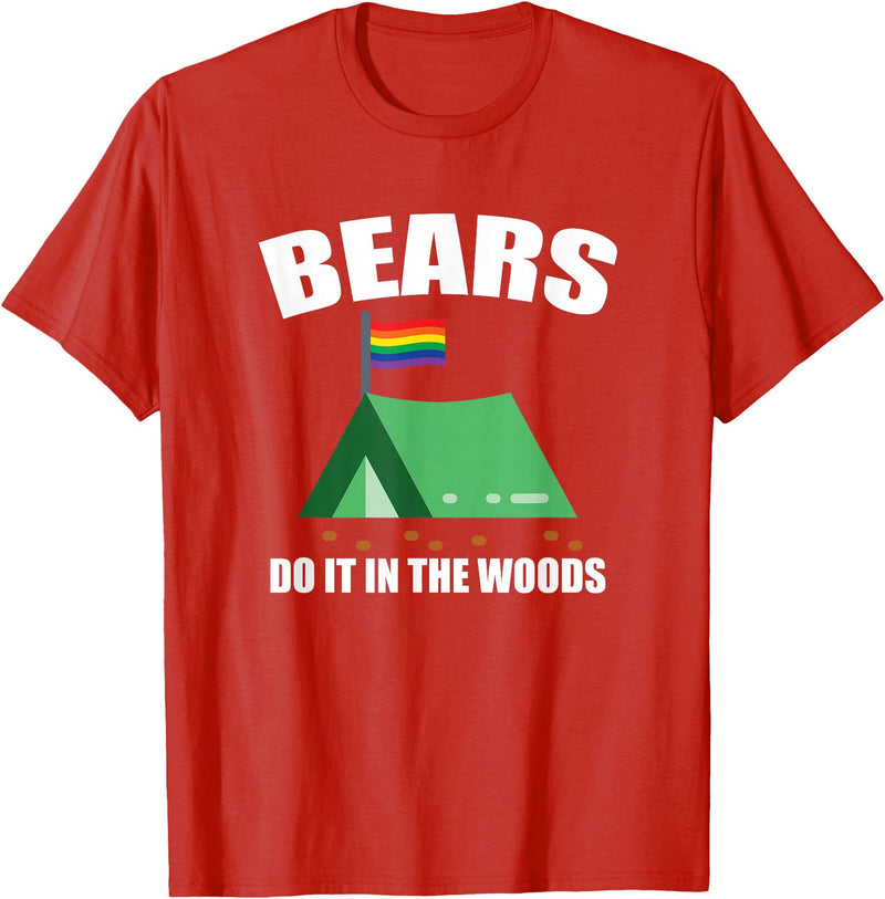 Gay Camping Bears LGBT Funny Gay Camping LGBT Pride Bears T-Shirt - Red