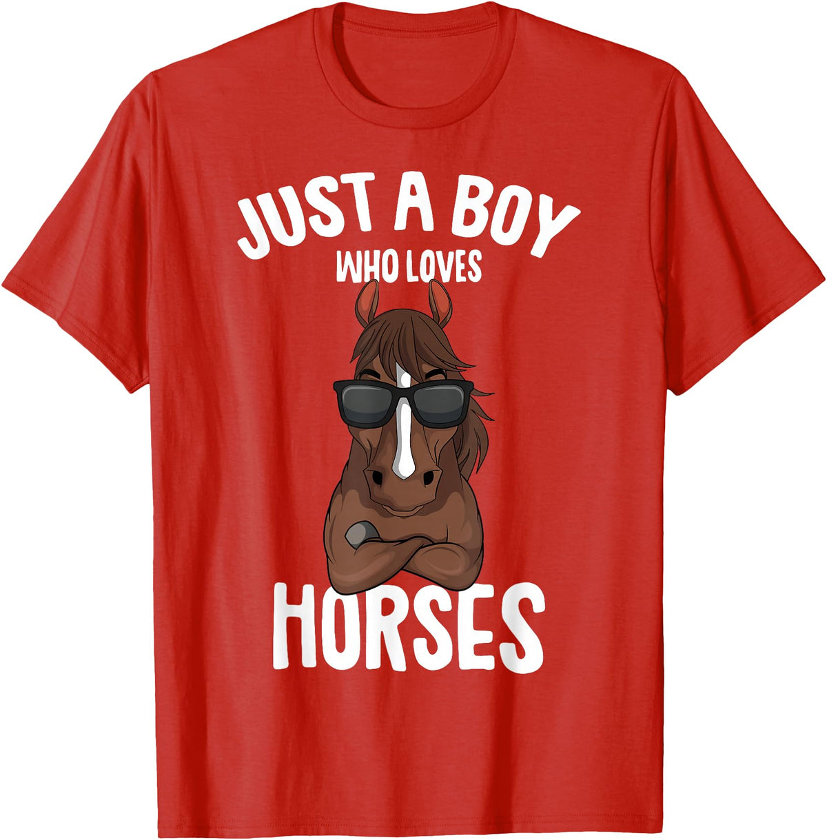 Cute Horse Owner Gifts Just a Boy who Loves Horses Equestrian Horseback Riding Kids T-Shirt - Red