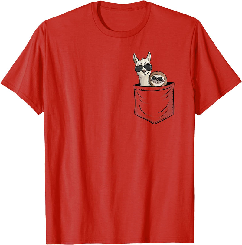 Llama Alpaca Gifts By Skizzenmonster Hipster Llama & Sloth With Sunglasses T-Shirt - Red