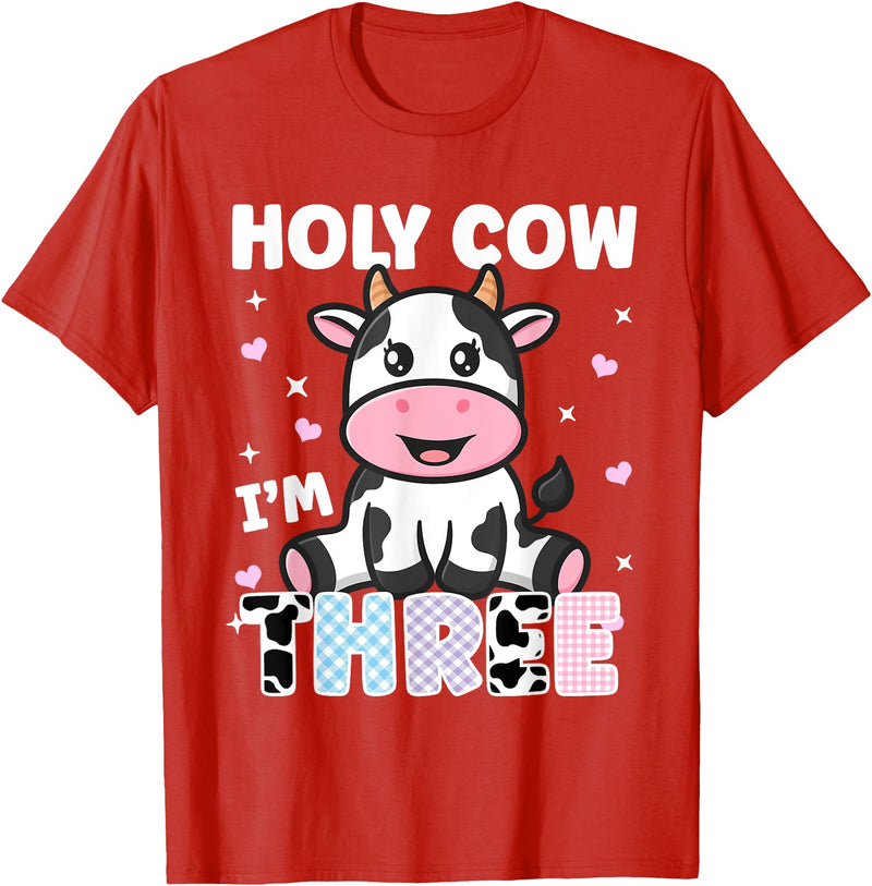 Holy Cow I'm Years Old Cow Birthday by Zynx Holy Cow I'm Three Years Old Cute Cow 3rd Birthday Party T-Shirt - Red