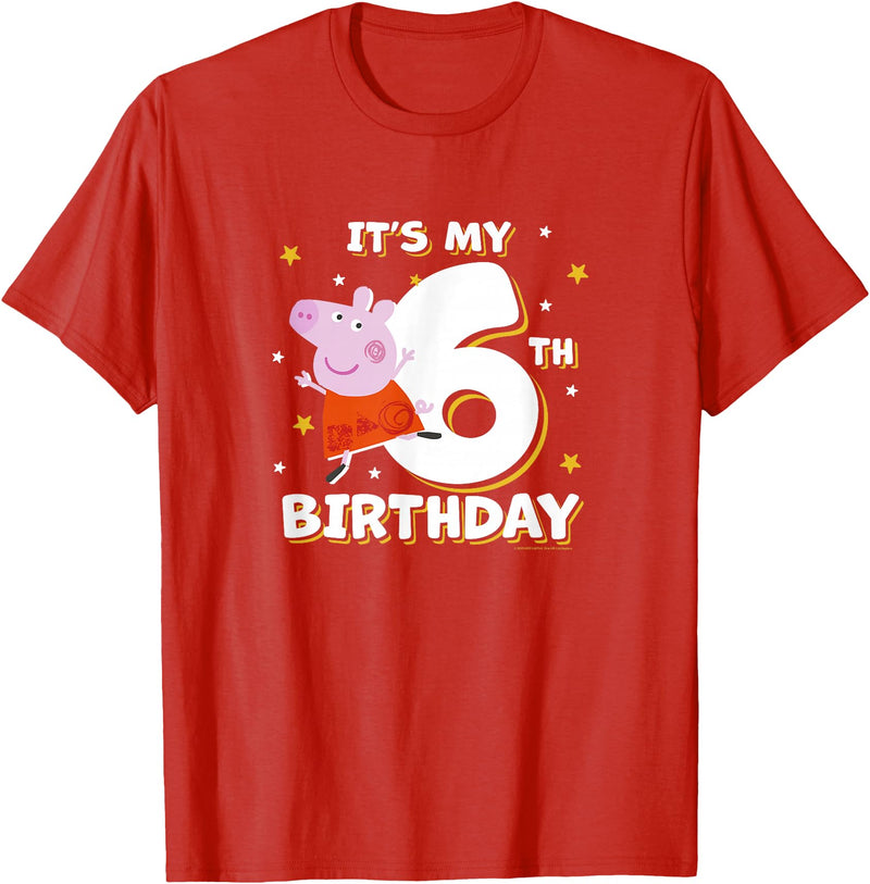 Peppa Pig It's My 6th Birthday Holiday Stars Celebration T-Shirt - Red