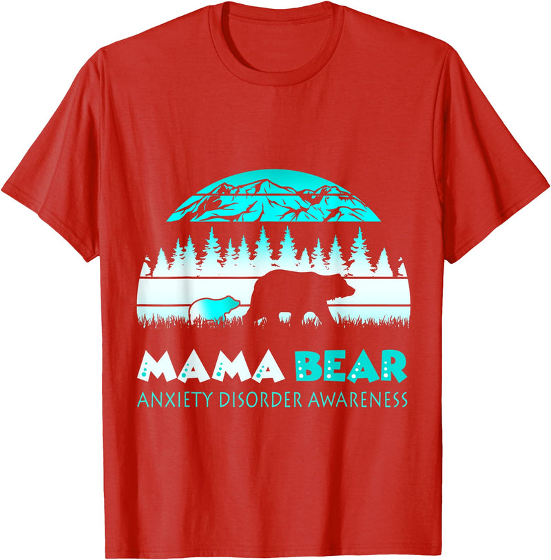 Mama Bear Retro Anxiety Disorder Awareness T-Shirt - Red