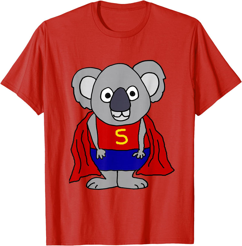 Smileteesall Funny Koala Bear Superhero Cartoon T-Shirt - Red