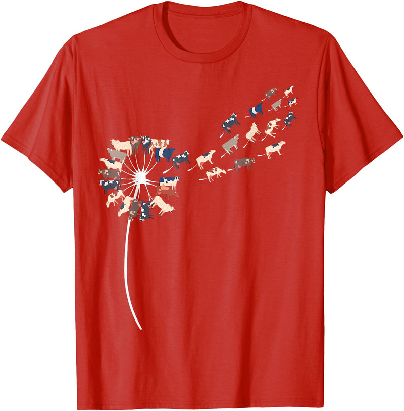 Womens Cow Design Dandelion Cows Stuff for Cow Lover | Womens Cow T-Shirt - Red