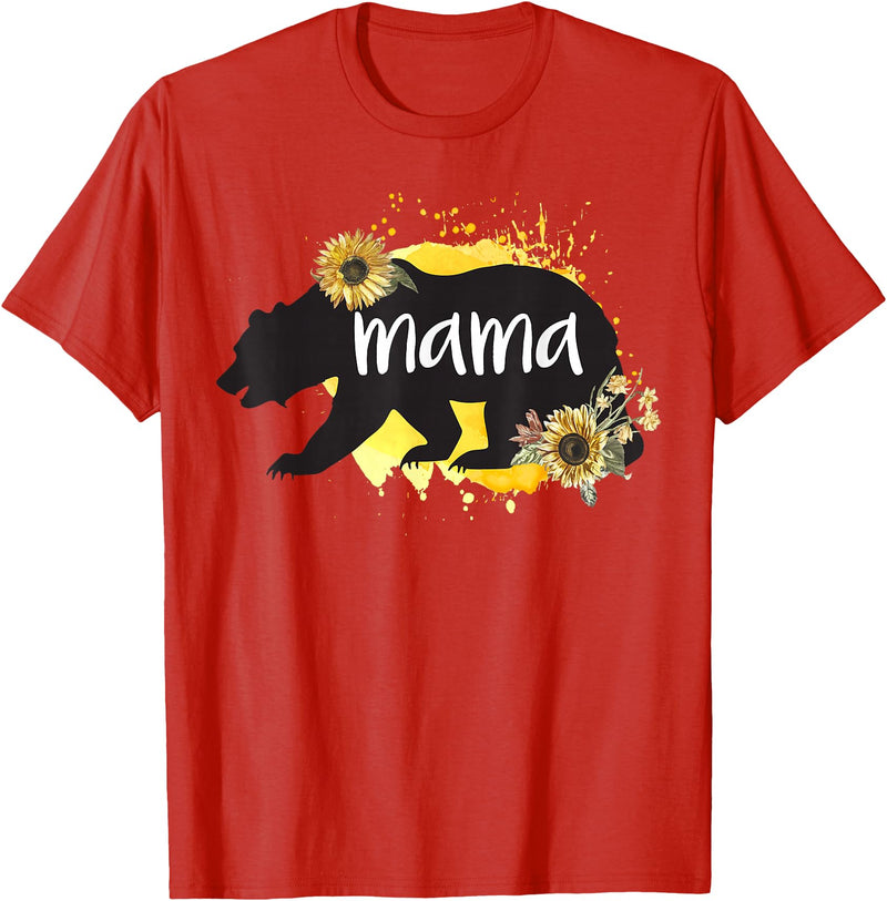 Classy Mom Quotes Co. Mama Bear Sunflower Cute Watercolor Best Mom Ever Theme T-Shirt - Red