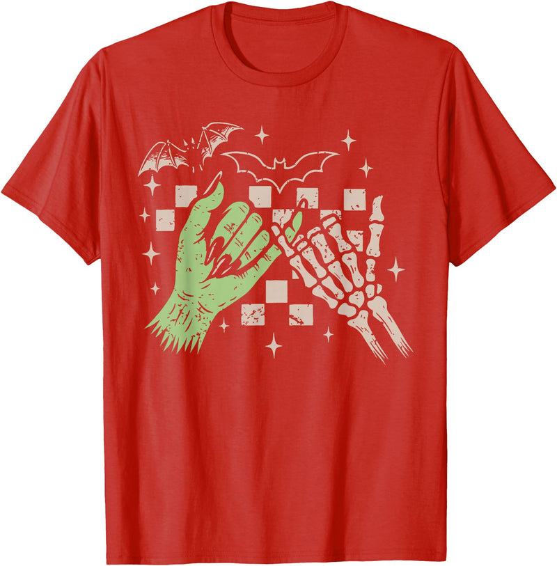 Halloween Vibes Funny Skeleton Hand Spooky Season T-Shirt - Red