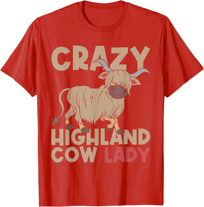 Scottish Animal Hairy Highland Cow Gift Crazy Highland Cow Lady Women Farmer Scottish Highland Cow T-Shirt - Red