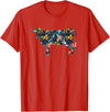 Cow Floral Silhouette Cattle Farm Lover Floral Cow Silhouette Womens Girls Cow Farm Animal T-Shirt - Red
