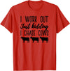 NikkiDawn's Cow Apparel I Work Out Just Kidding I Chase Cows Funny Cow T-Shirt - Red