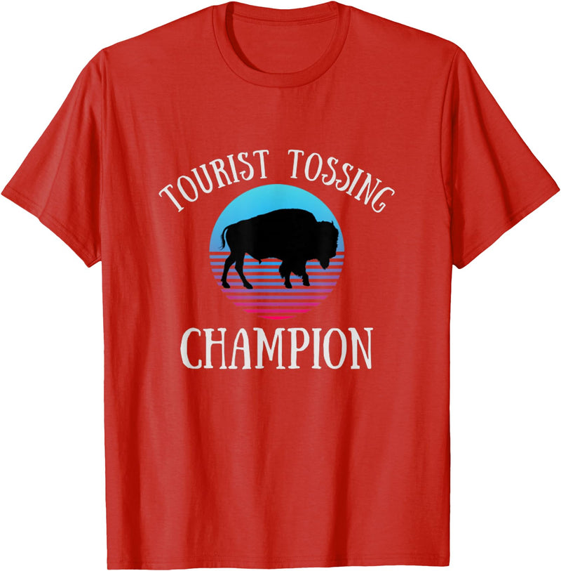Fluffy Cows Tourist Tossing National Park Apparel Funny Bison Tourist Tossing Champion National Park T-Shirt - Red