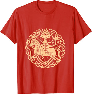 Thor Scandinavia Axe Celtic Raven Runes Norway Viking Symbols Horse Valhalla Scandinavia Raven Gift T-Shirt - Red